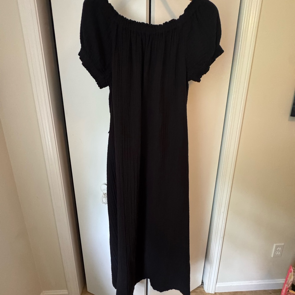LOFT Black Off-Shoulder Puff Sleeve Maxi Dress